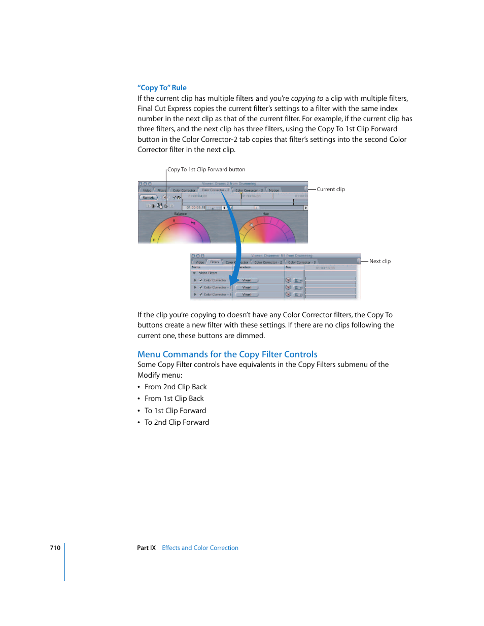 Menu commands for the copy filter controls | Apple Final Cut Express 4 User Manual | Page 710 / 1152