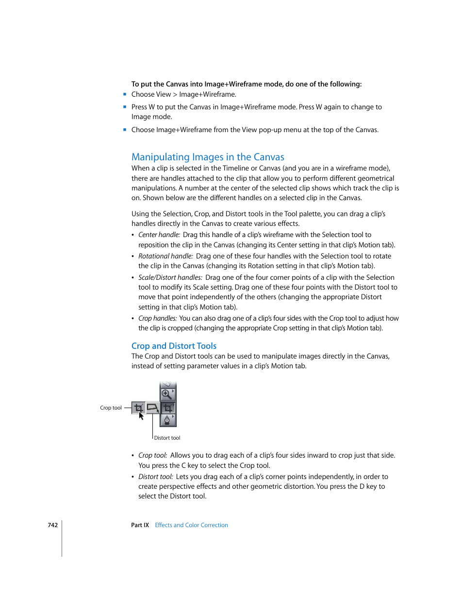 Manipulating images in the canvas, Crop and distort tools | Apple Final Cut Express 4 User Manual | Page 742 / 1152