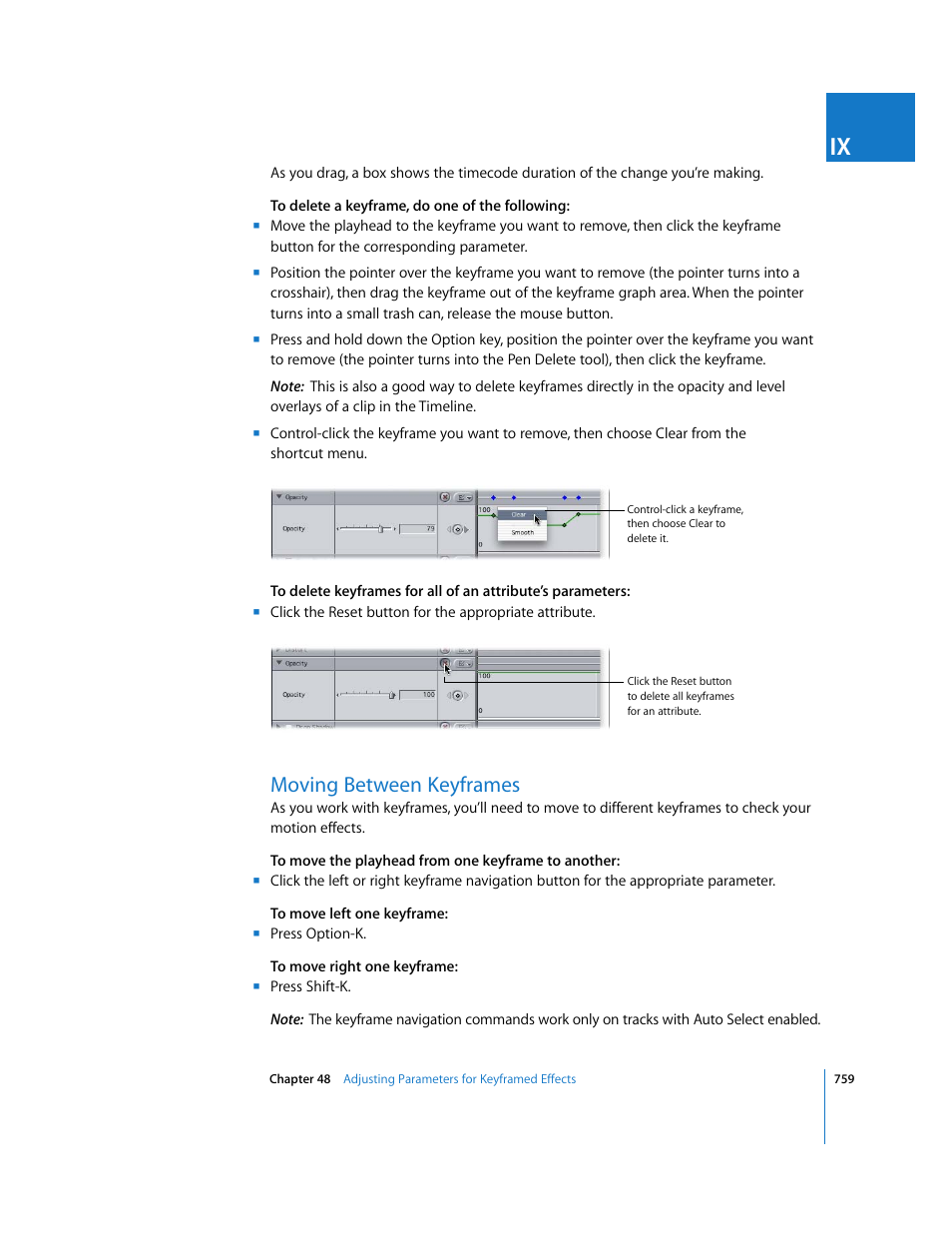 Moving between keyframes | Apple Final Cut Express 4 User Manual | Page 759 / 1152