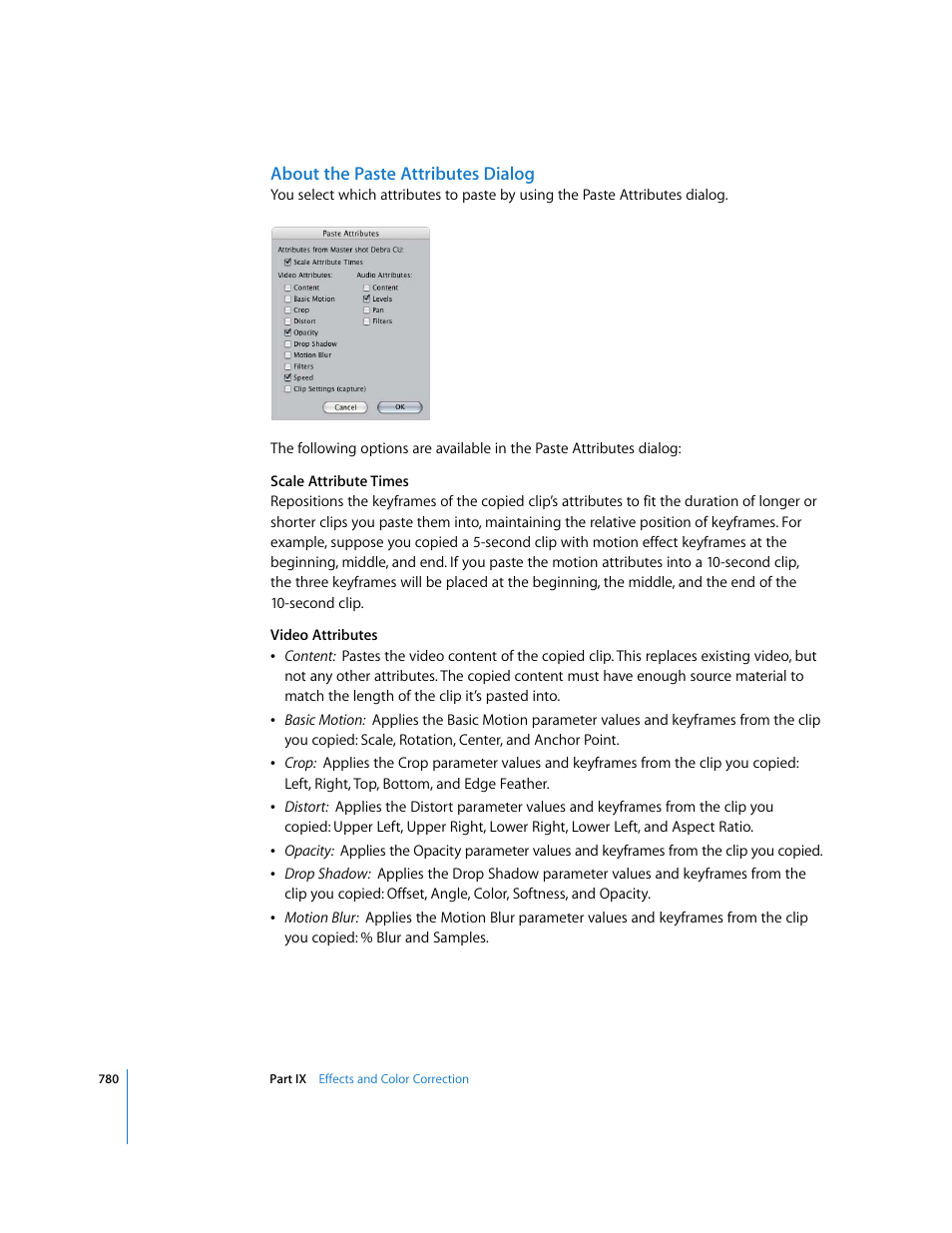 About the paste attributes dialog | Apple Final Cut Express 4 User Manual | Page 780 / 1152