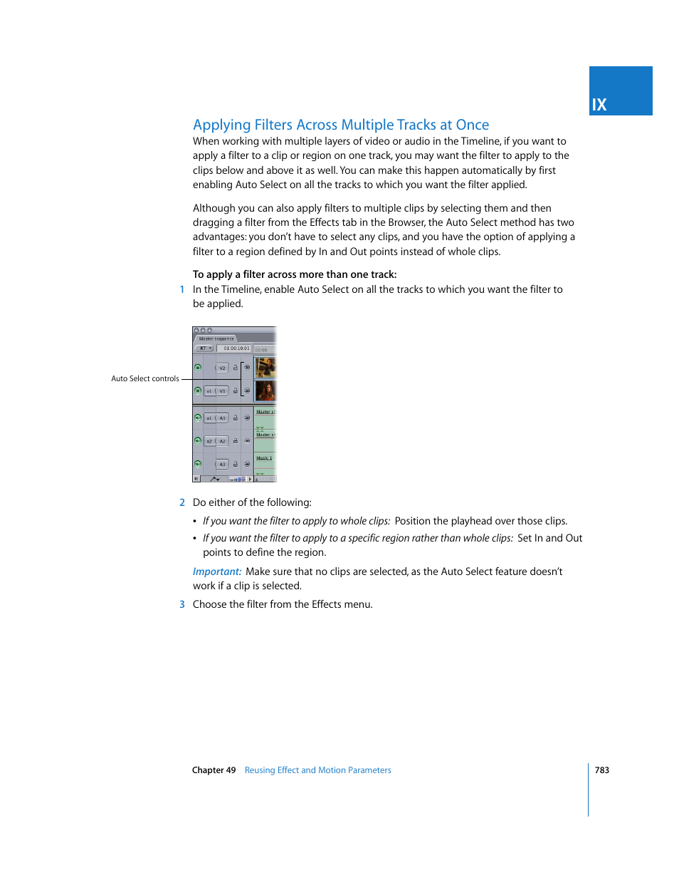 Applying filters across multiple tracks at once, P. 783) | Apple Final Cut Express 4 User Manual | Page 783 / 1152