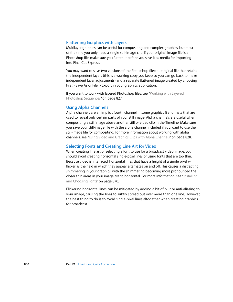 Flattening graphics with layers, Using alpha channels, Selecting fonts and creating line art for video | Apple Final Cut Express 4 User Manual | Page 800 / 1152
