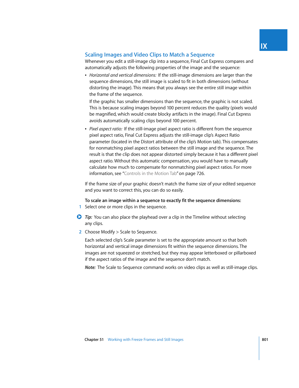 Scaling images and video clips to match a sequence | Apple Final Cut Express 4 User Manual | Page 801 / 1152