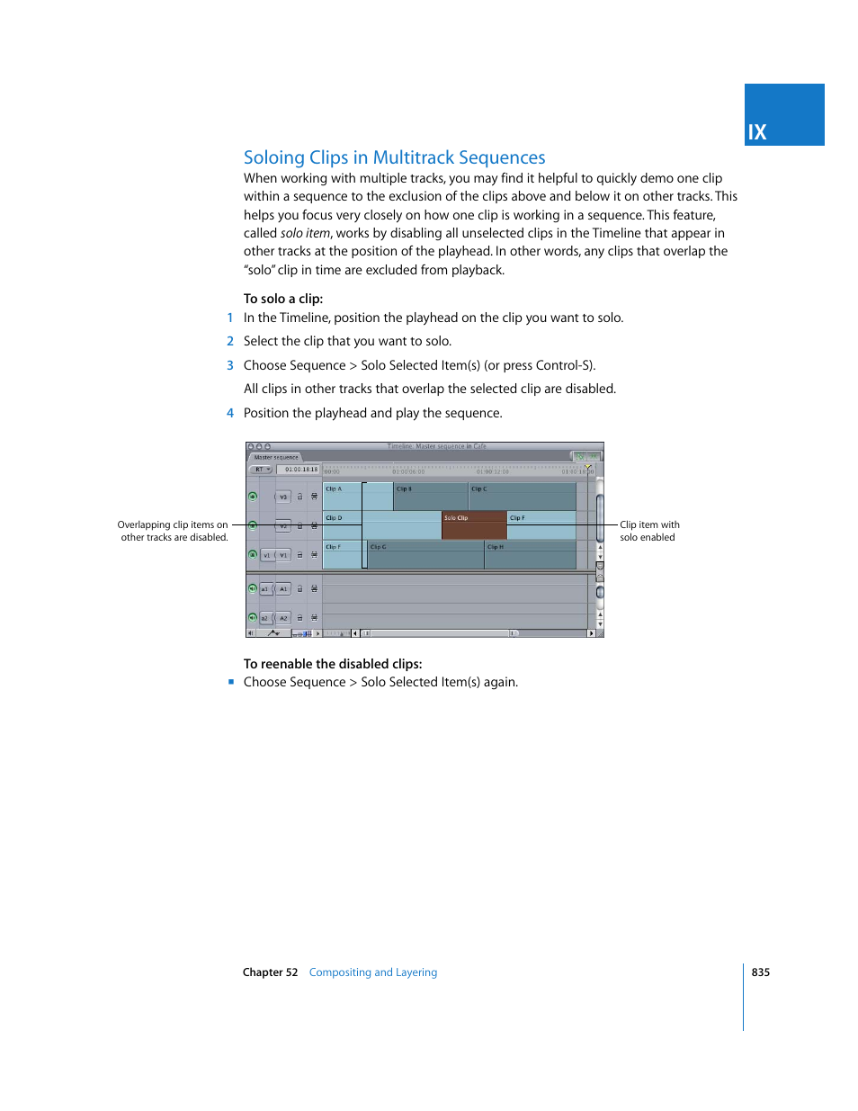 Soloing clips in multitrack sequences | Apple Final Cut Express 4 User Manual | Page 835 / 1152