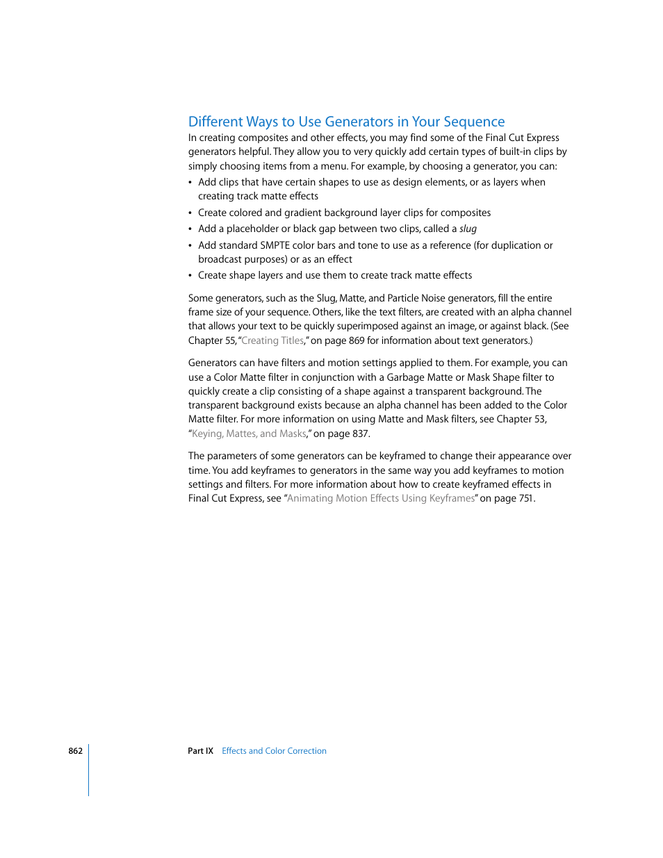 Different ways to use generators in your sequence, P. 862) | Apple Final Cut Express 4 User Manual | Page 862 / 1152
