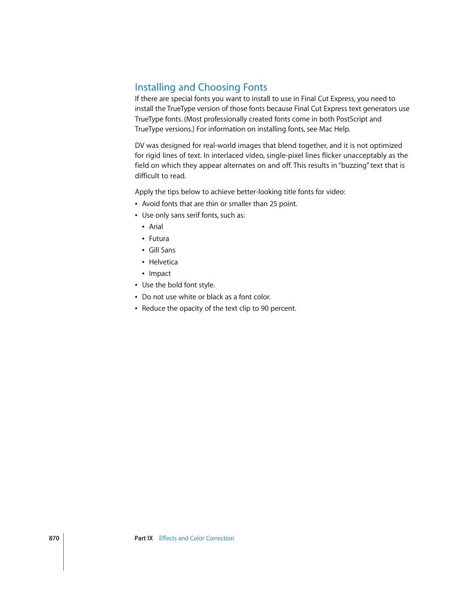 Installing and choosing fonts, Installing, And choosing fonts | P. 870) | Apple Final Cut Express 4 User Manual | Page 870 / 1152