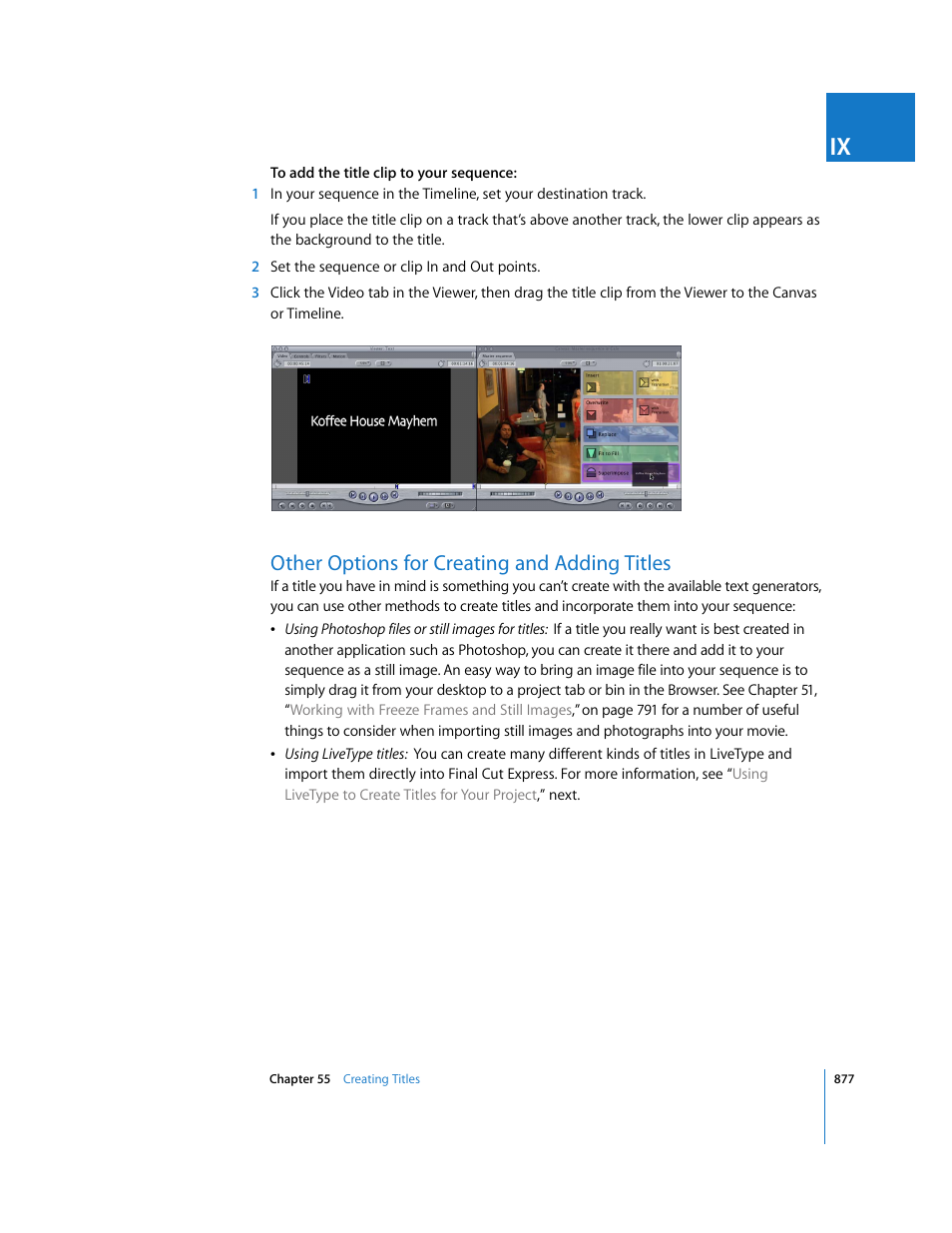 Other options for creating and adding titles, P. 877) | Apple Final Cut Express 4 User Manual | Page 877 / 1152
