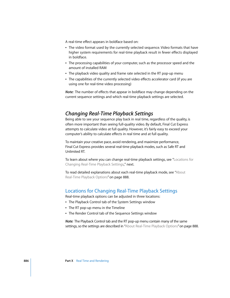 Changing real-time playback settings, Locations for changing real-time playback settings, P. 886) | Apple Final Cut Express 4 User Manual | Page 886 / 1152