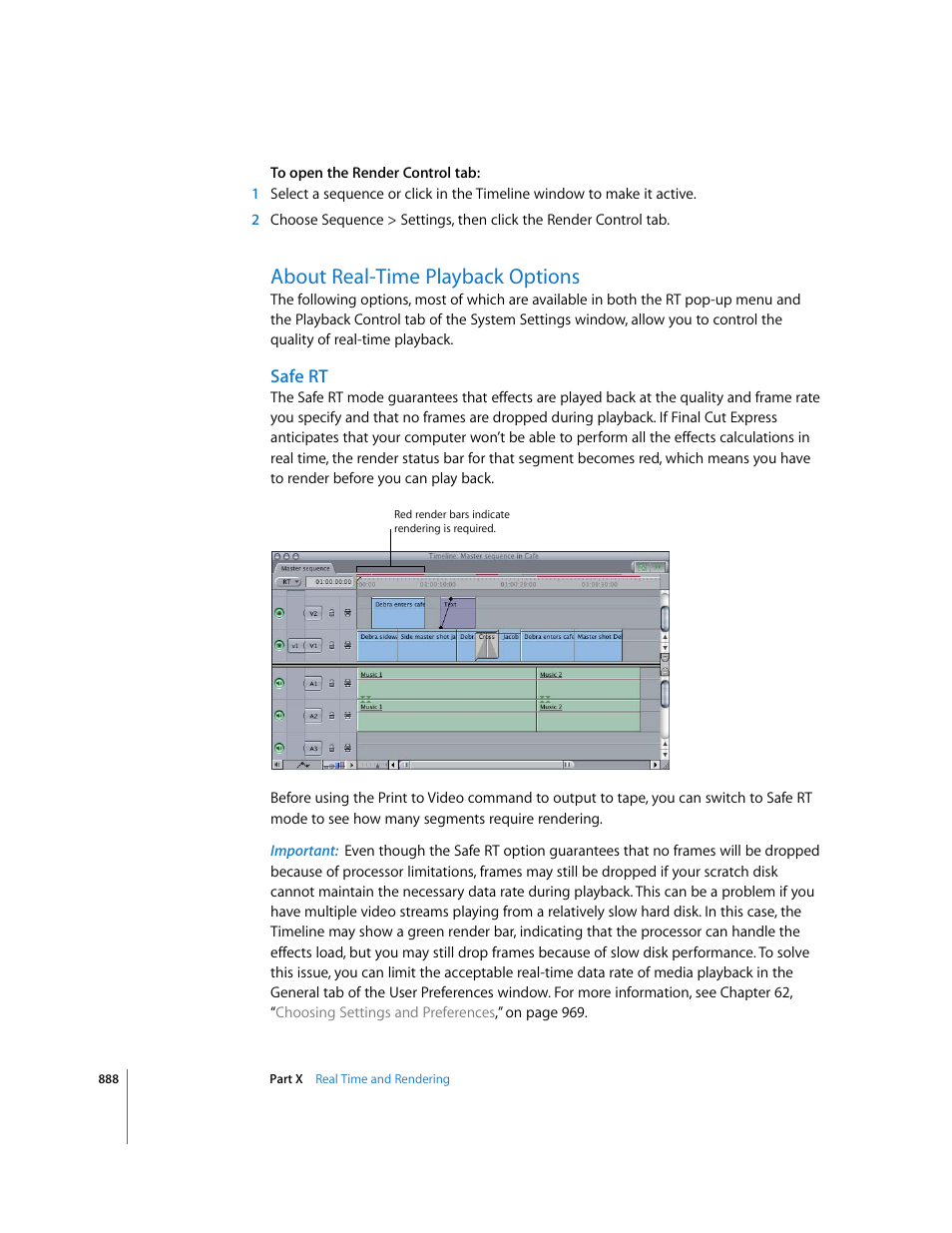 About realtime playback options, Safe rt, About real-time playback options | About real-time, Playback options, About, Real-time playback options, Scribed in | Apple Final Cut Express 4 User Manual | Page 888 / 1152