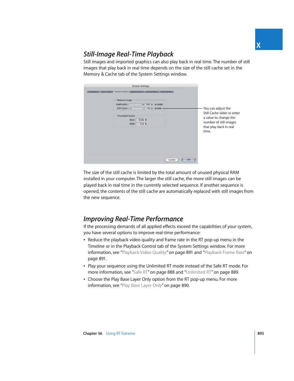Still-image real-time playback, Improving real-time performance, P. 893) | Apple Final Cut Express 4 User Manual | Page 893 / 1152