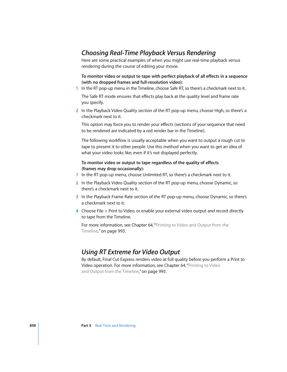 Choosing real-time playback versus rendering, Using rt extreme for video output, P. 898) | Apple Final Cut Express 4 User Manual | Page 898 / 1152