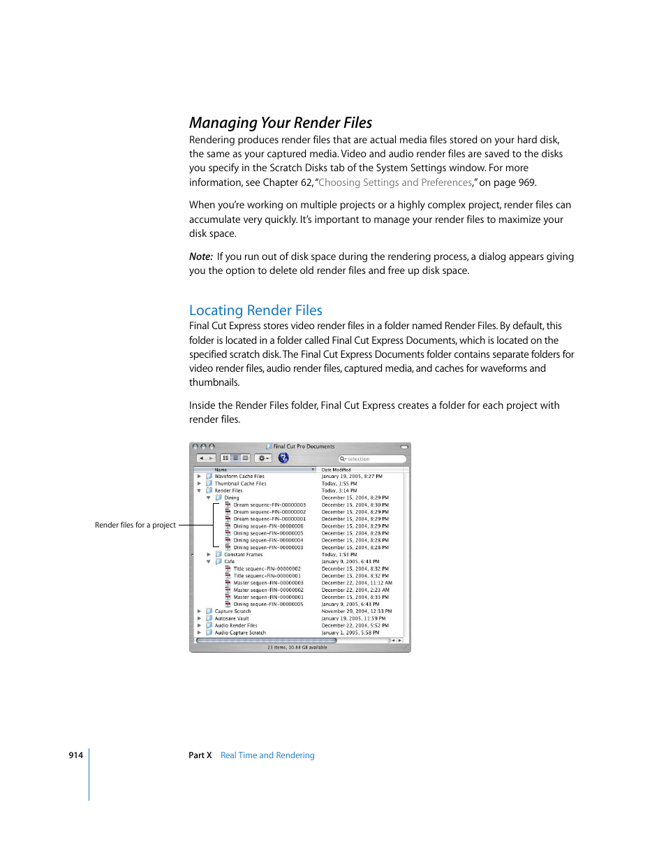 Managing your render files, Locating render files | Apple Final Cut Express 4 User Manual | Page 914 / 1152