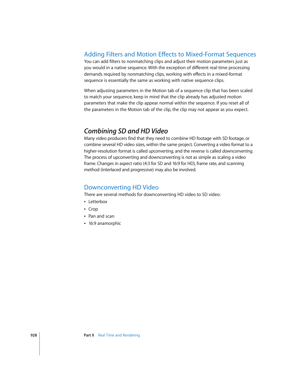 Combining sd and hd video, Downconverting hd video, P. 928) | Apple Final Cut Express 4 User Manual | Page 928 / 1152