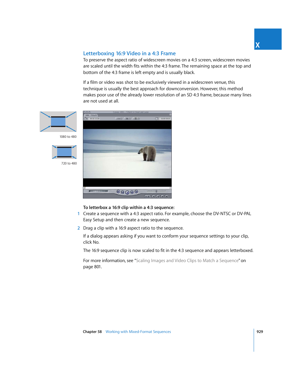 Letterboxing 16:9 video in a 4:3 frame | Apple Final Cut Express 4 User Manual | Page 929 / 1152