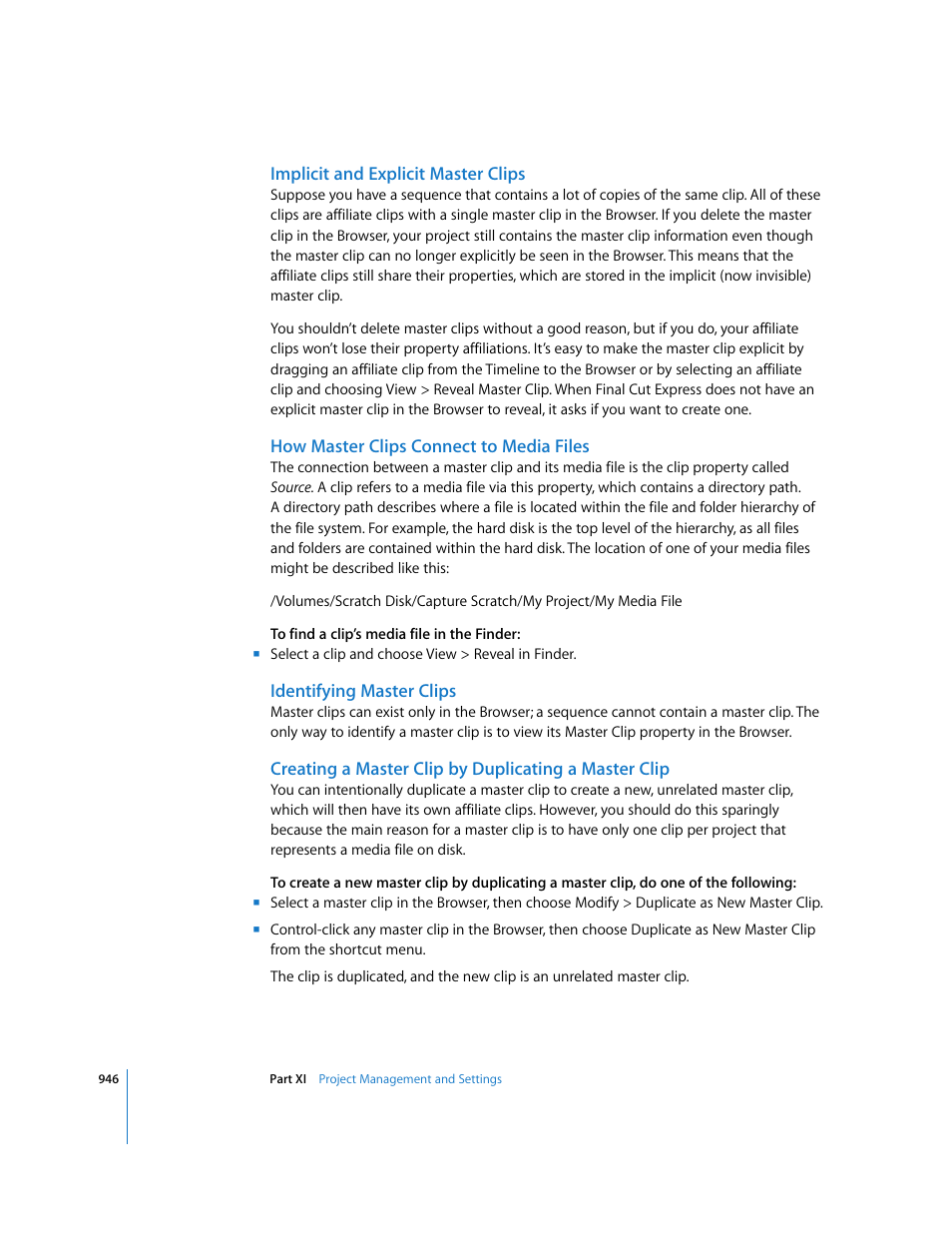 Implicit and explicit master clips, How master clips connect to media files, Identifying master clips | Apple Final Cut Express 4 User Manual | Page 946 / 1152