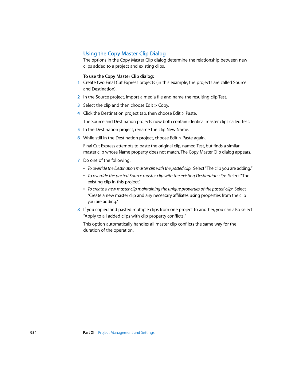 Using the copy master clip dialog | Apple Final Cut Express 4 User Manual | Page 954 / 1152