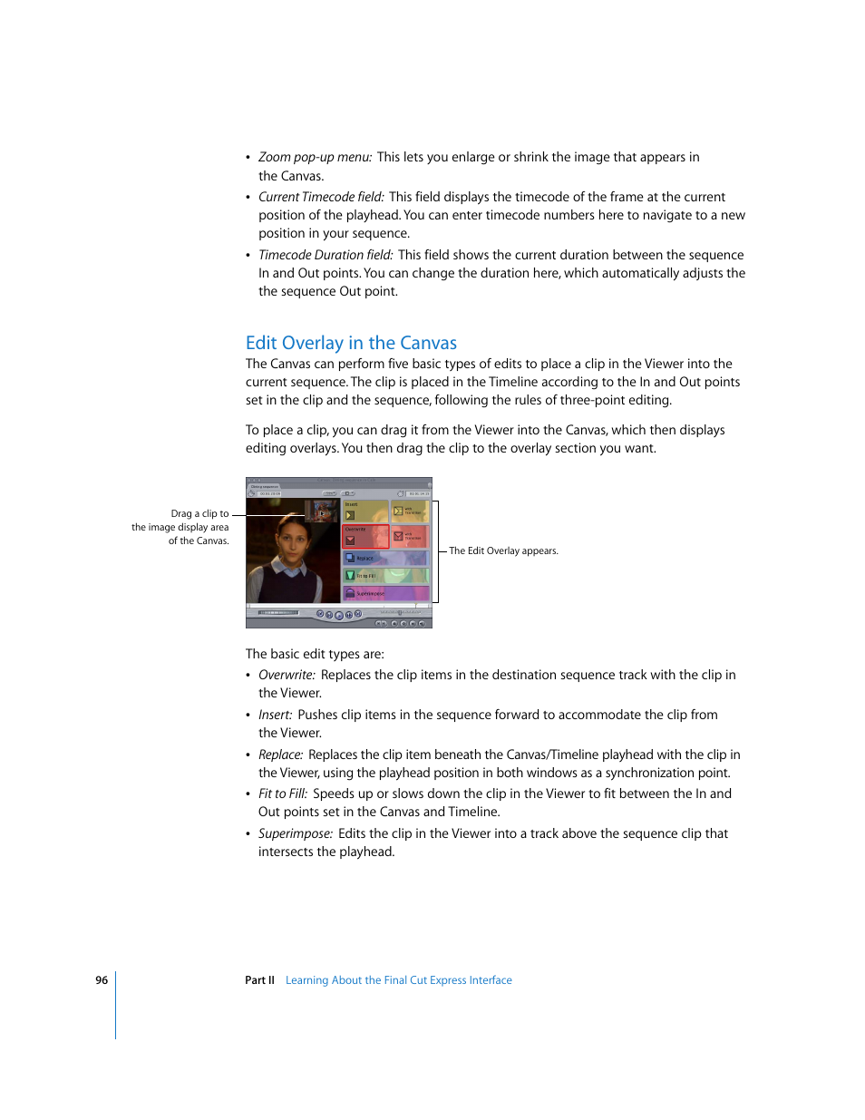 Edit overlay in the canvas, P. 96) | Apple Final Cut Express 4 User Manual | Page 96 / 1152