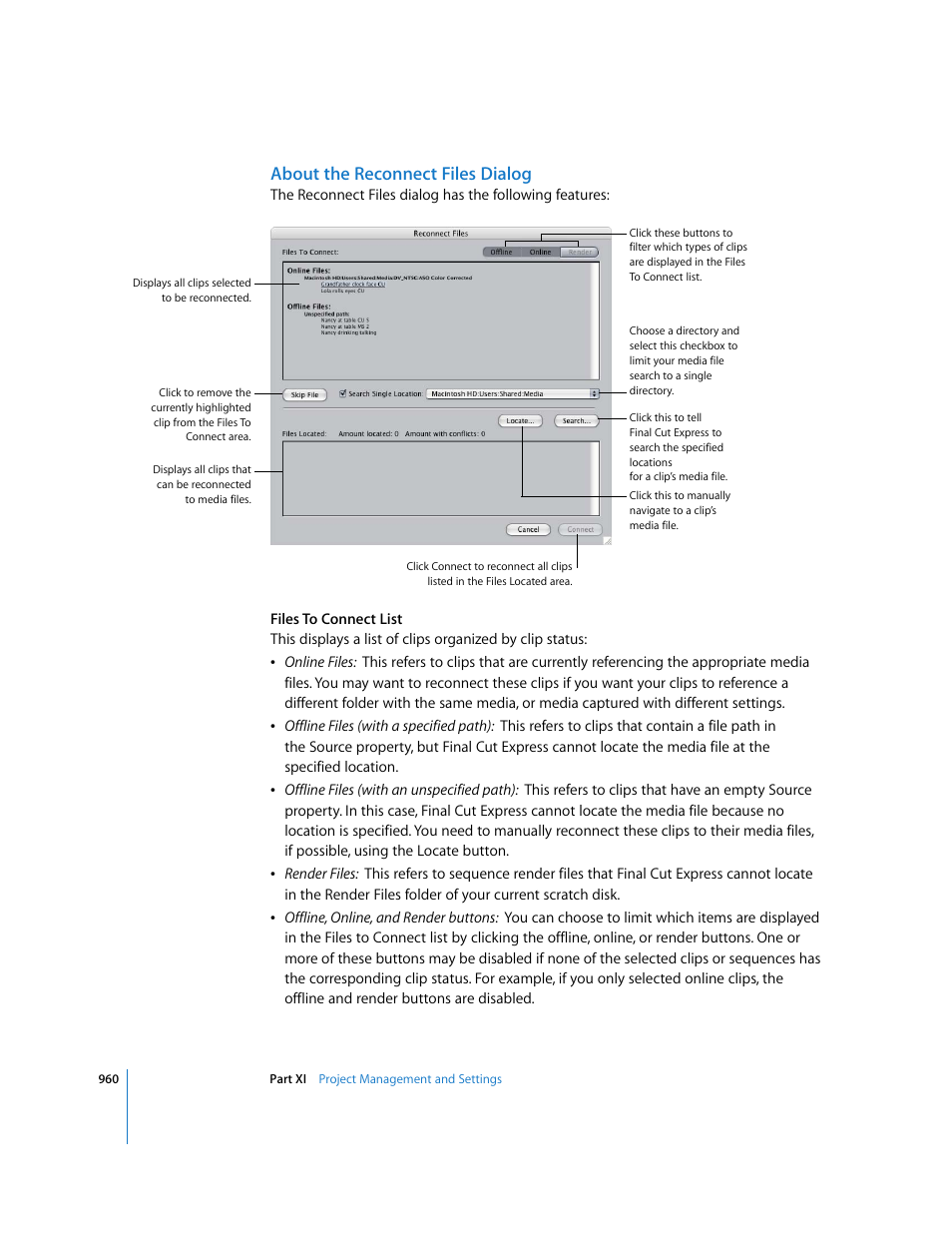 About the reconnect files dialog | Apple Final Cut Express 4 User Manual | Page 960 / 1152
