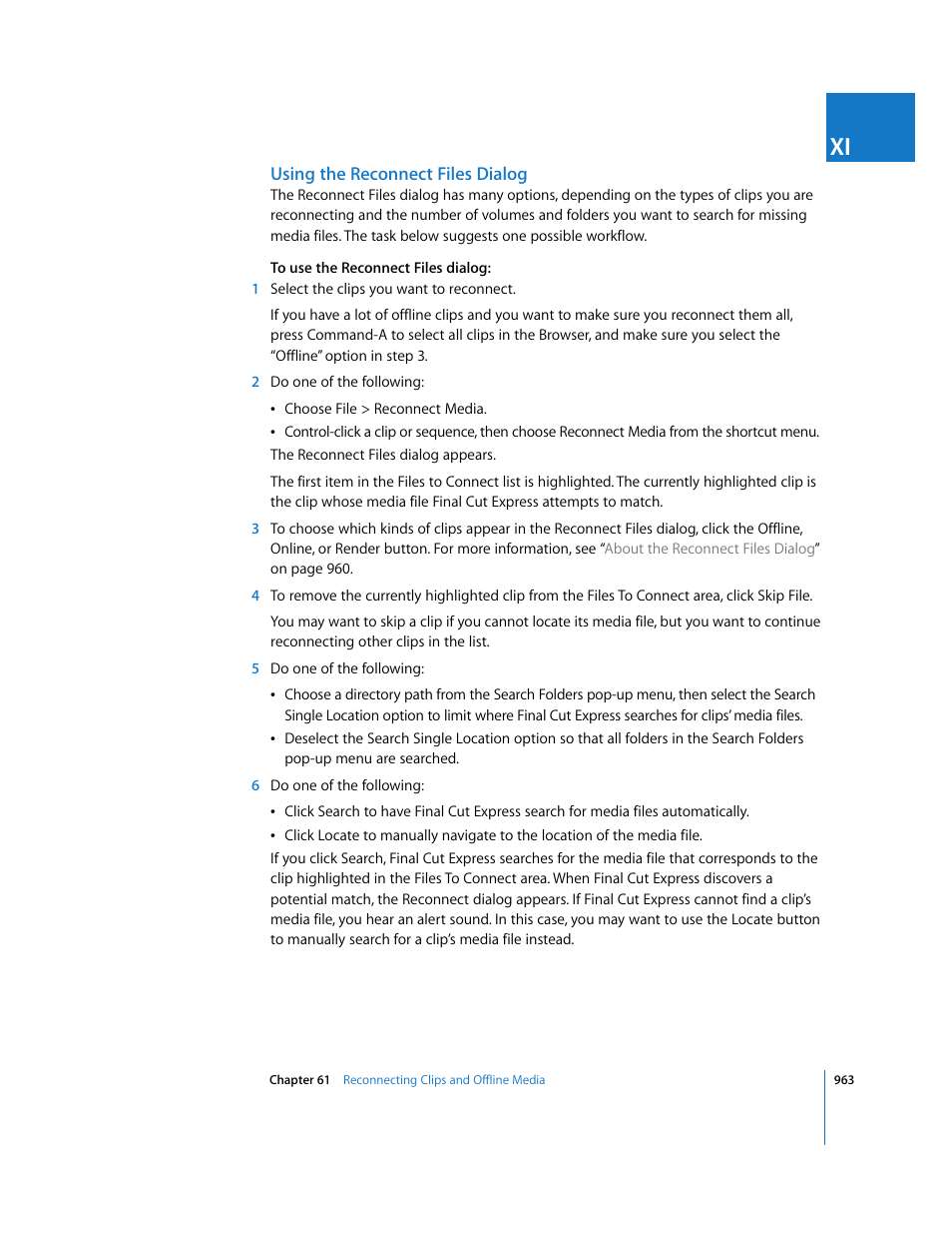 Using the reconnect files dialog | Apple Final Cut Express 4 User Manual | Page 963 / 1152