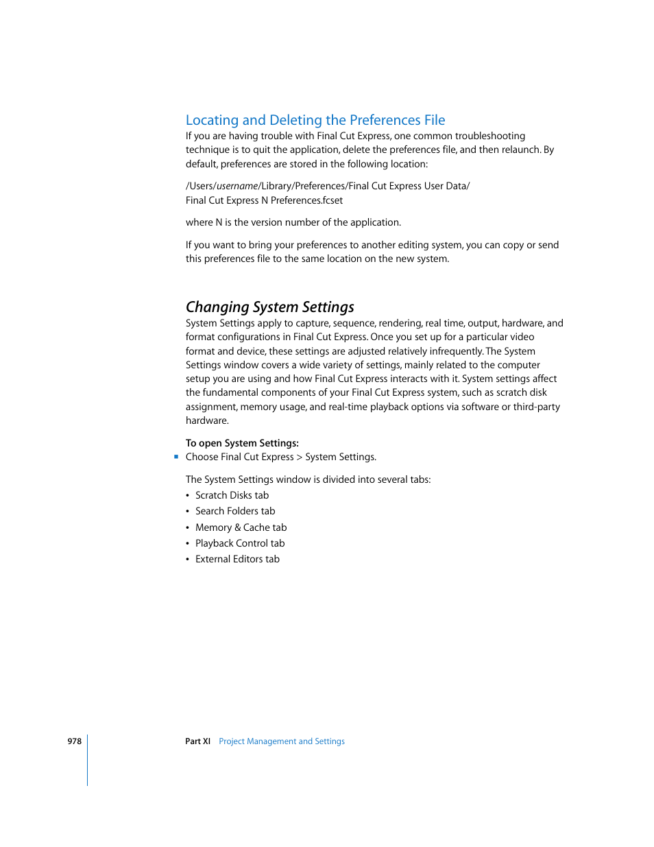 Locating and deleting the preferences file, Changing system settings, P. 978) | Apple Final Cut Express 4 User Manual | Page 978 / 1152