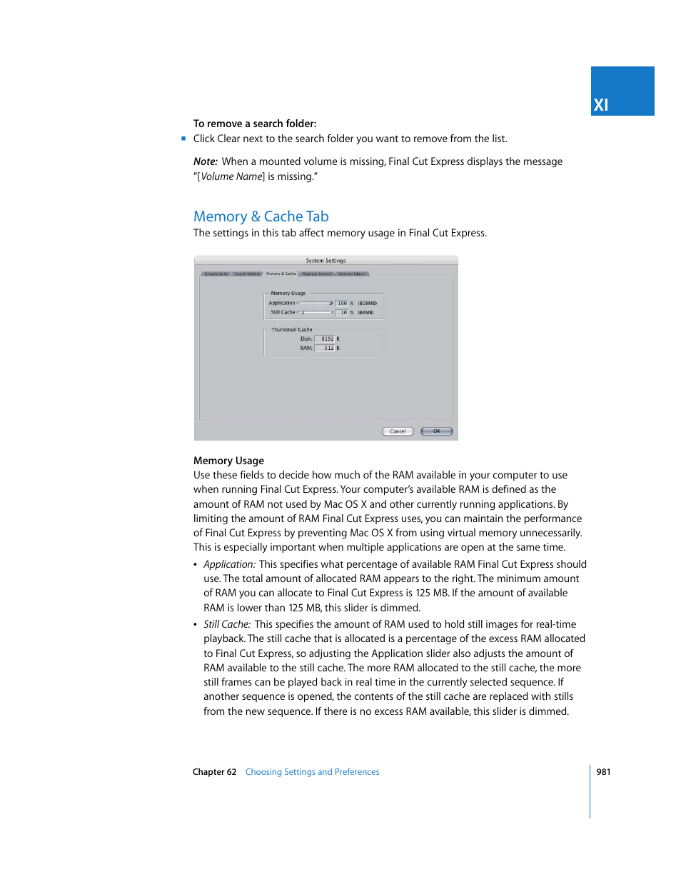 Memory & cache tab | Apple Final Cut Express 4 User Manual | Page 981 / 1152
