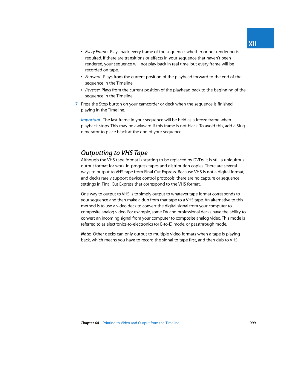 Outputting to vhs tape, P. 999) | Apple Final Cut Express 4 User Manual | Page 999 / 1152