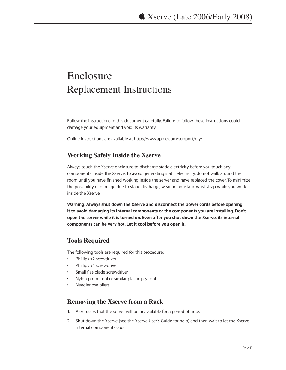 Apple Xserve (Early 2008) DIY Procedure for Enclosure User Manual | 169 pages