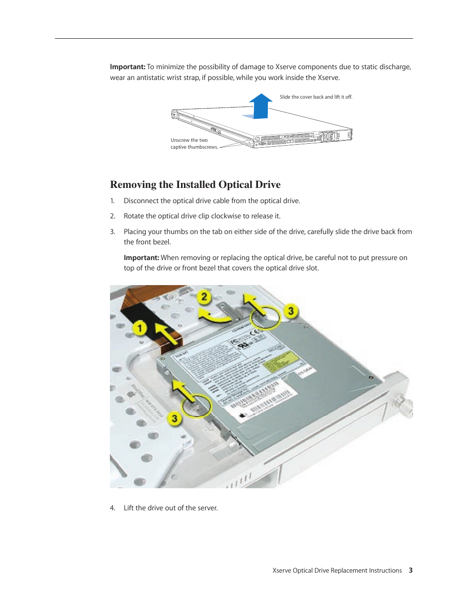 Removing the installed optical drive | Apple Xserve (Early 2008) DIY Procedure for Enclosure User Manual | Page 12 / 169