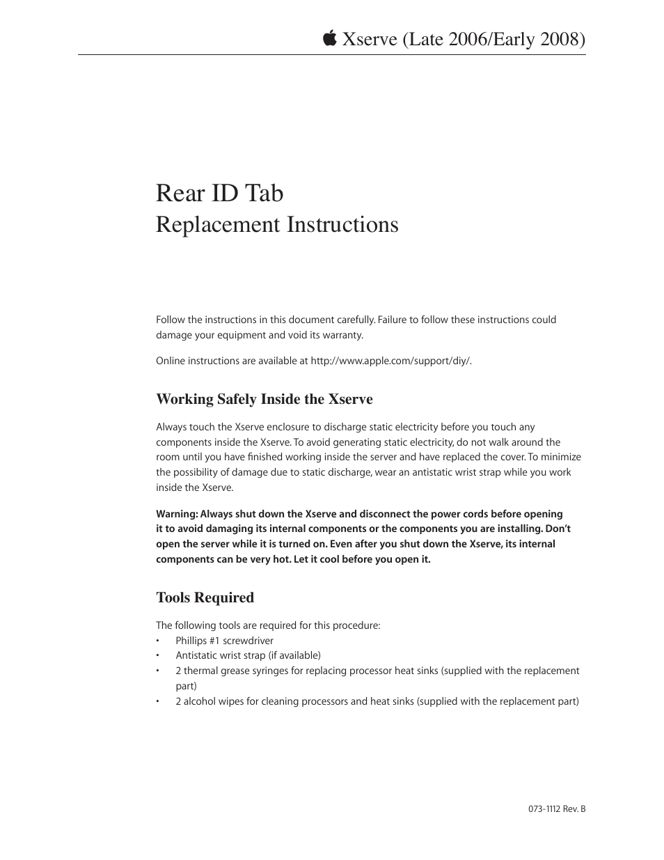 Rear id tab, Id ta, Replacement instructions | Apple Xserve (Early 2008) DIY Procedure for Enclosure User Manual | Page 142 / 169