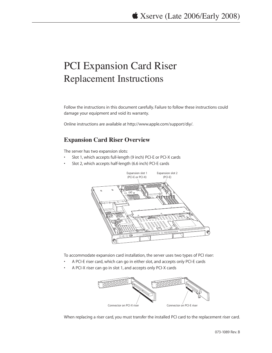 Pci expansion card riser, Replacement instructions, Expansion card riser overview | Apple Xserve (Early 2008) DIY Procedure for Enclosure User Manual | Page 15 / 169