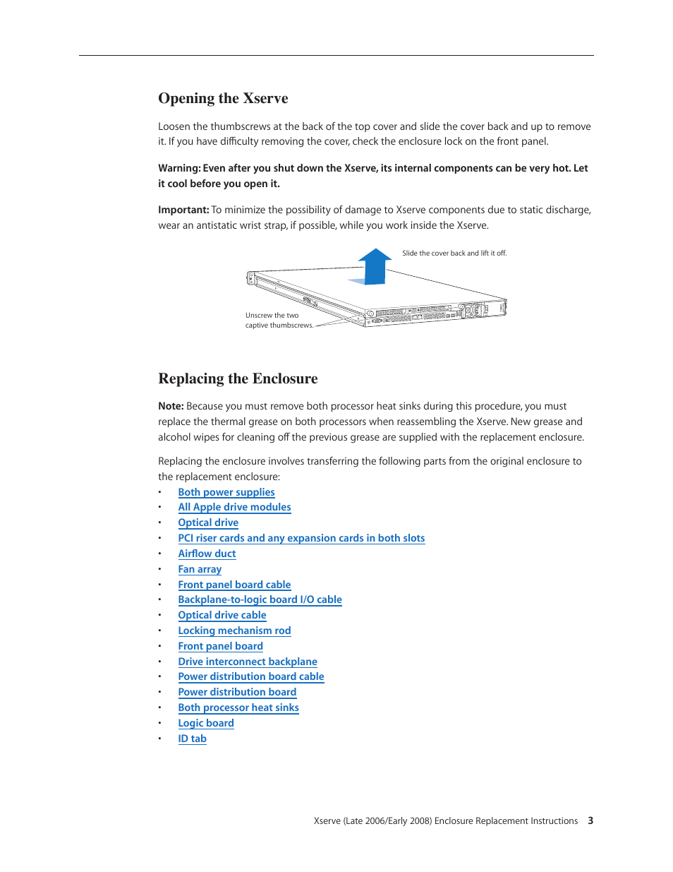 Opening the xserve, Replacing the enclosure | Apple Xserve (Early 2008) DIY Procedure for Enclosure User Manual | Page 3 / 169