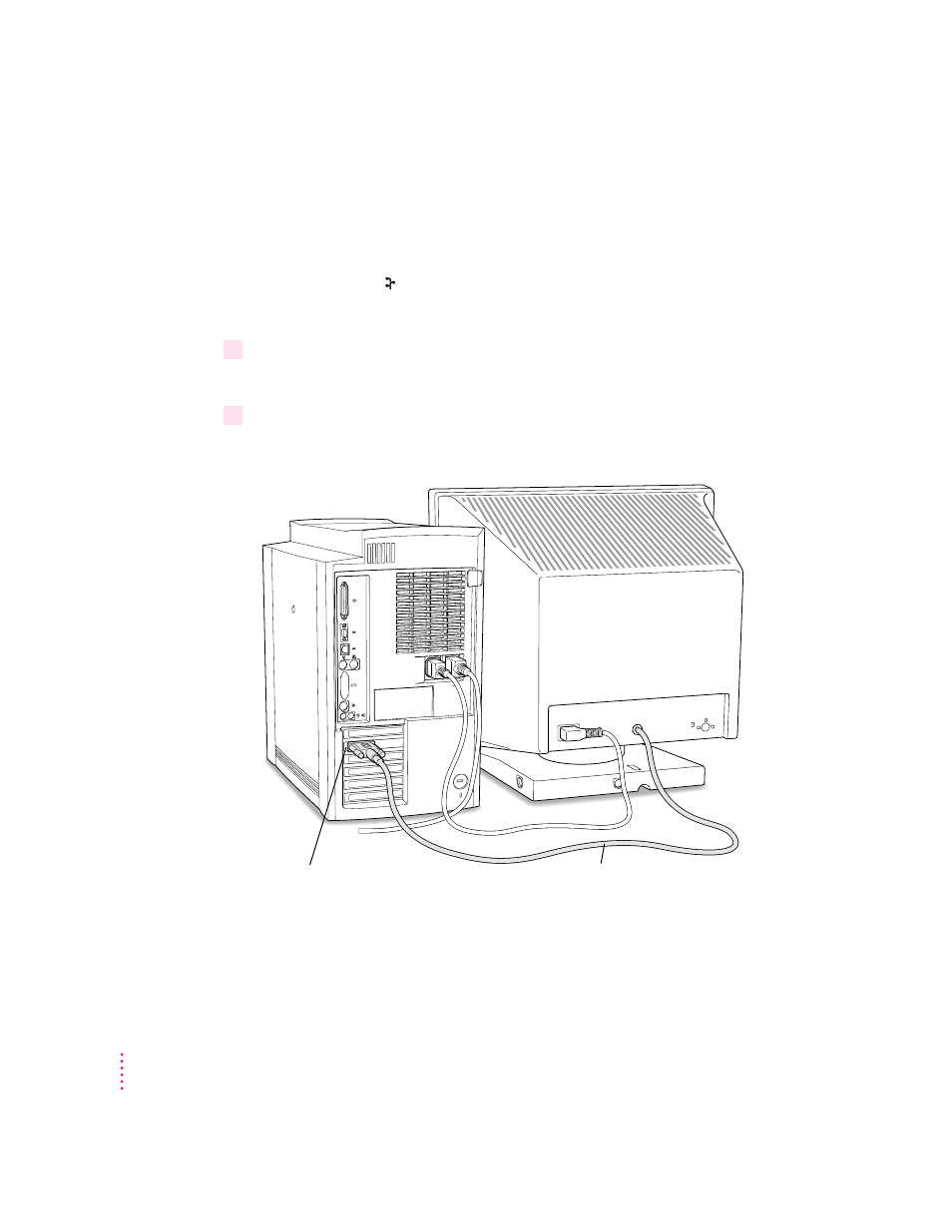 Connecting the monitor cable and adb cable | Apple Power Macintosh 9600 User Manual | Page 6 / 245