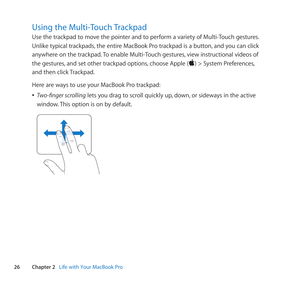 Using the multi-touch trackpad, 26 using the multi-touch trackpad | Apple MacBook Pro (13-inch, Mid 2010) User Manual | Page 26 / 88