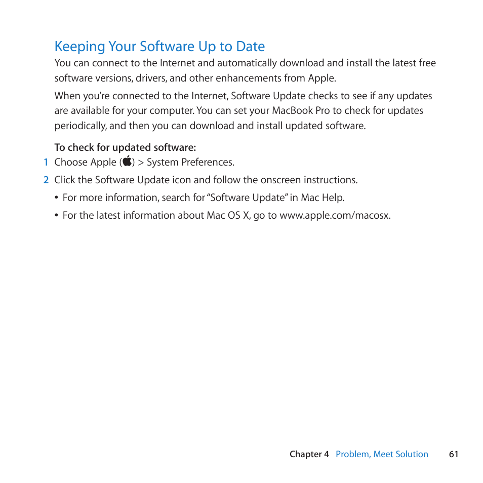 Keeping your software up to date, 61 keeping your software up to date | Apple MacBook Pro (13-inch, Mid 2010) User Manual | Page 61 / 88