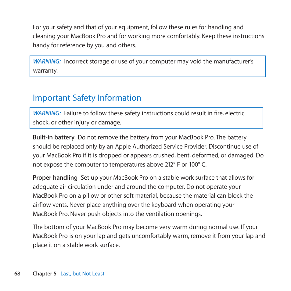 Important safety information, 68 important safety information | Apple MacBook Pro (13-inch, Mid 2010) User Manual | Page 68 / 88