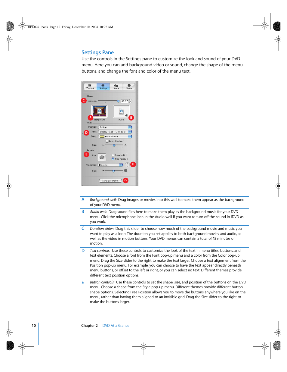 Settings pane | Apple iDVD 5 User Manual | Page 10 / 38