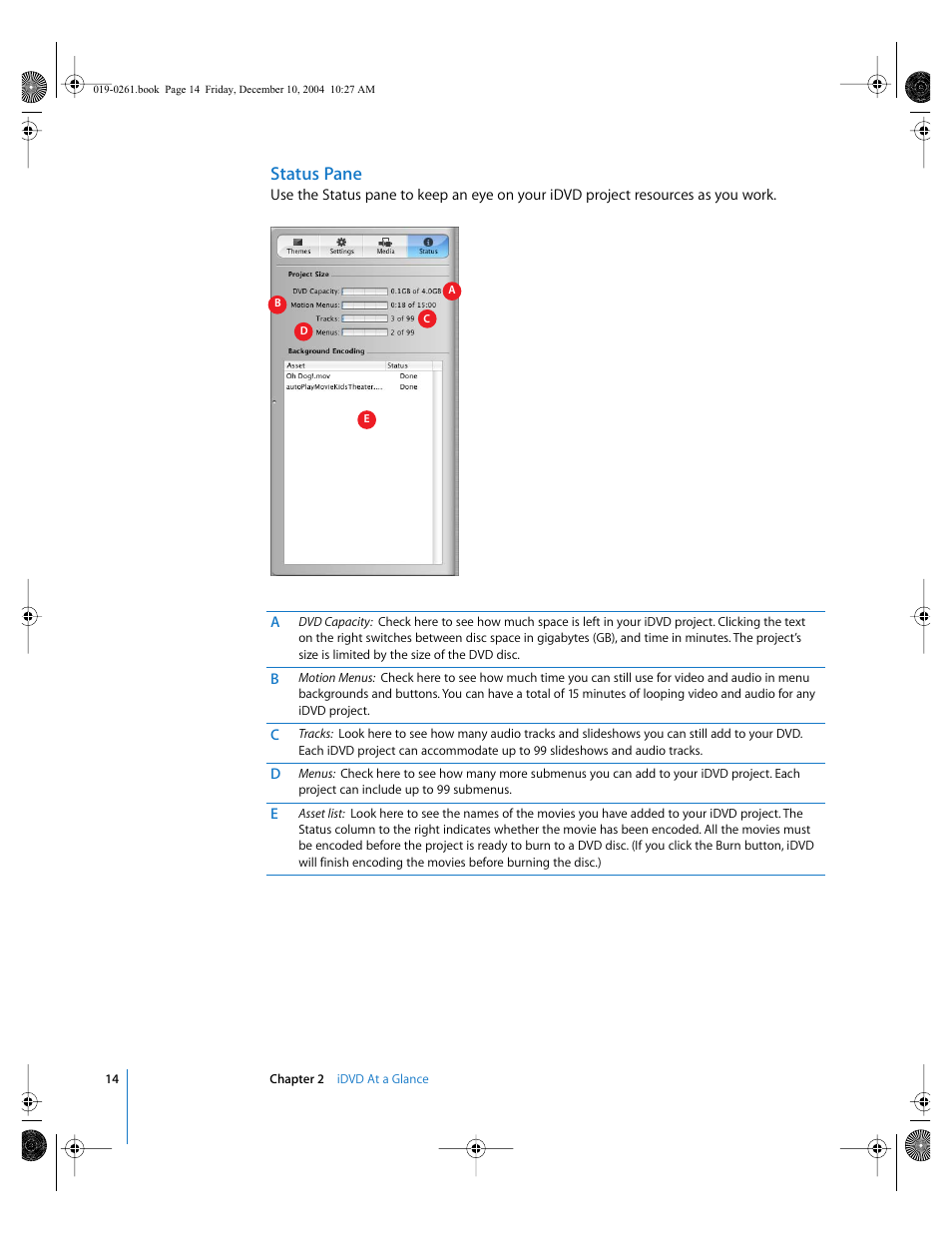 Status pane | Apple iDVD 5 User Manual | Page 14 / 38