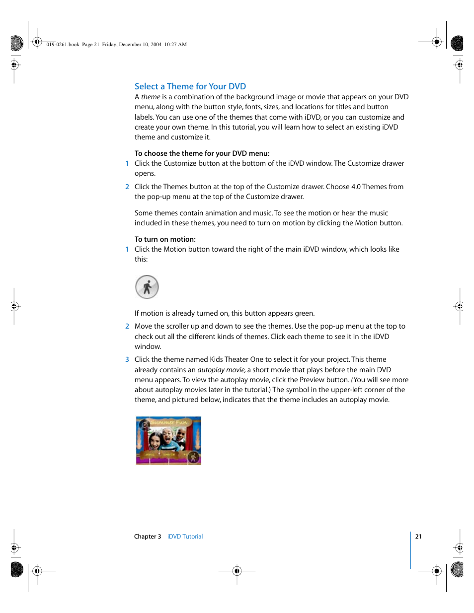 Select a theme for your dvd | Apple iDVD 5 User Manual | Page 21 / 38