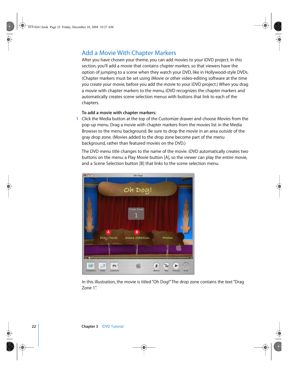 Add a movie with chapter markers | Apple iDVD 5 User Manual | Page 22 / 38