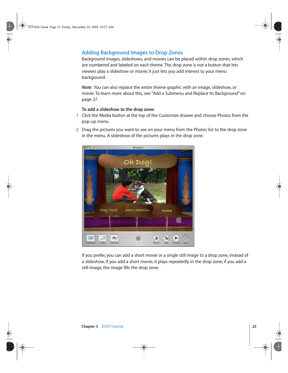 Adding background images to drop zones | Apple iDVD 5 User Manual | Page 25 / 38
