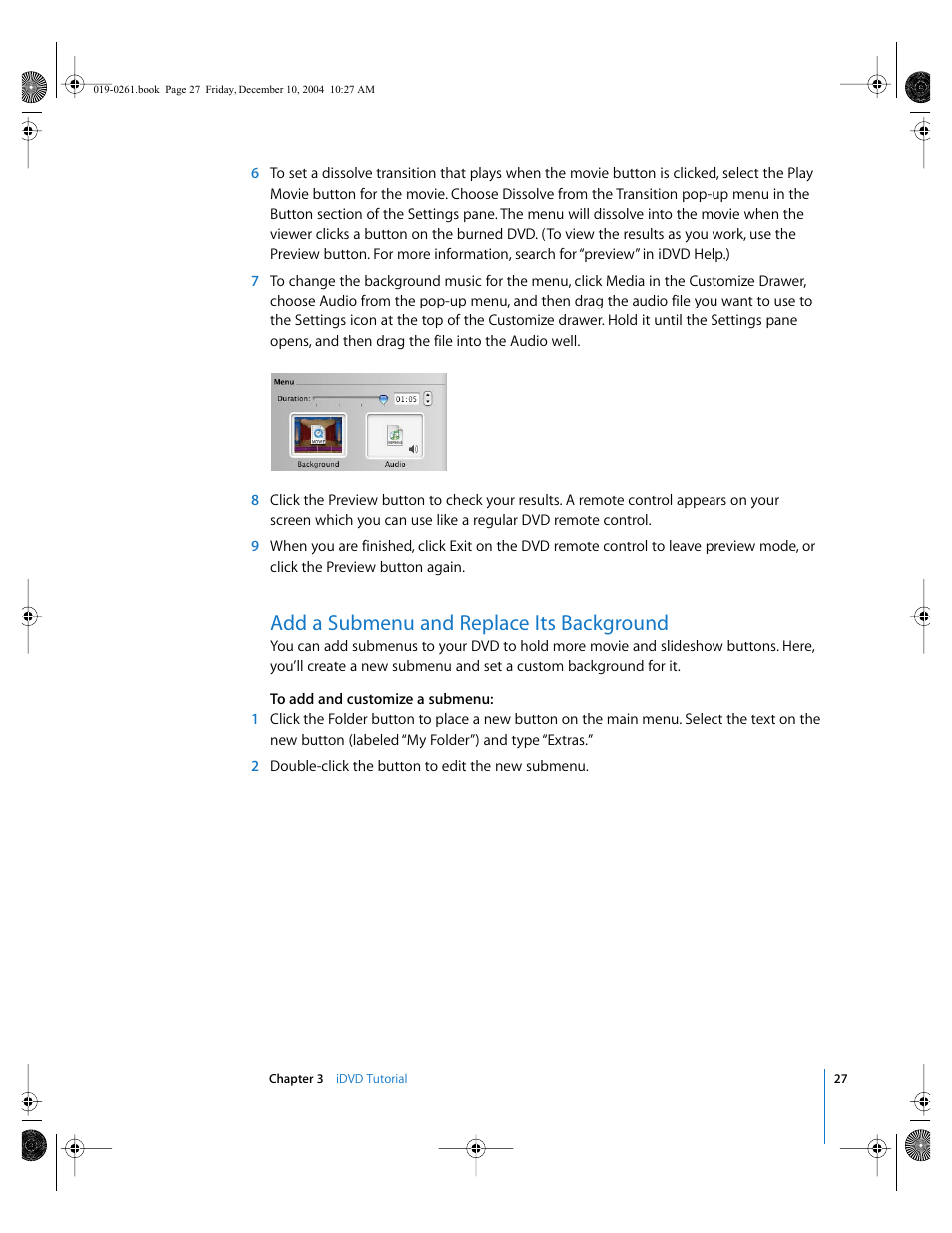 Add a submenu and replace its background | Apple iDVD 5 User Manual | Page 27 / 38