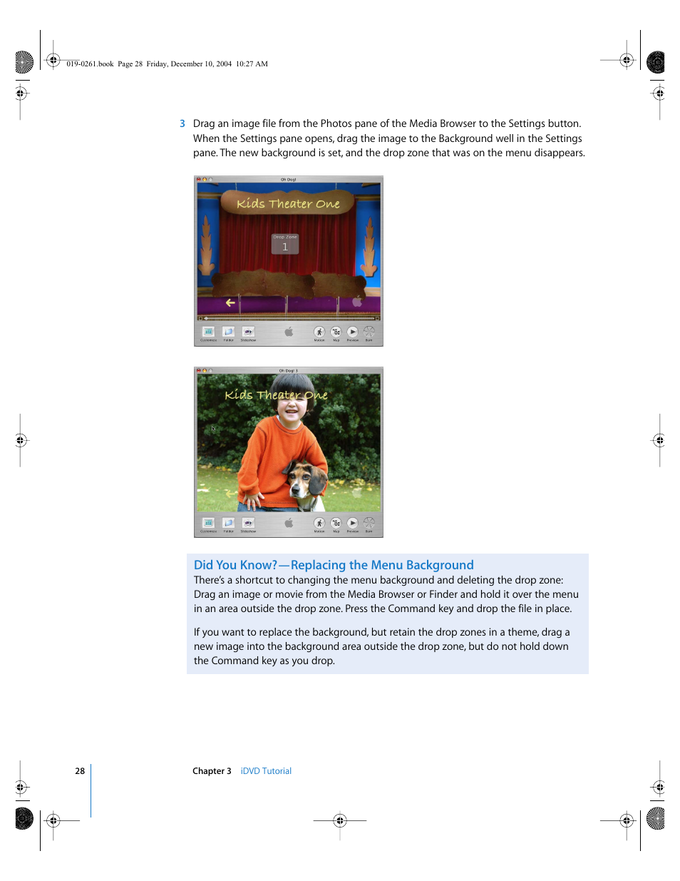 Did you know?—replacing the menu background | Apple iDVD 5 User Manual | Page 28 / 38
