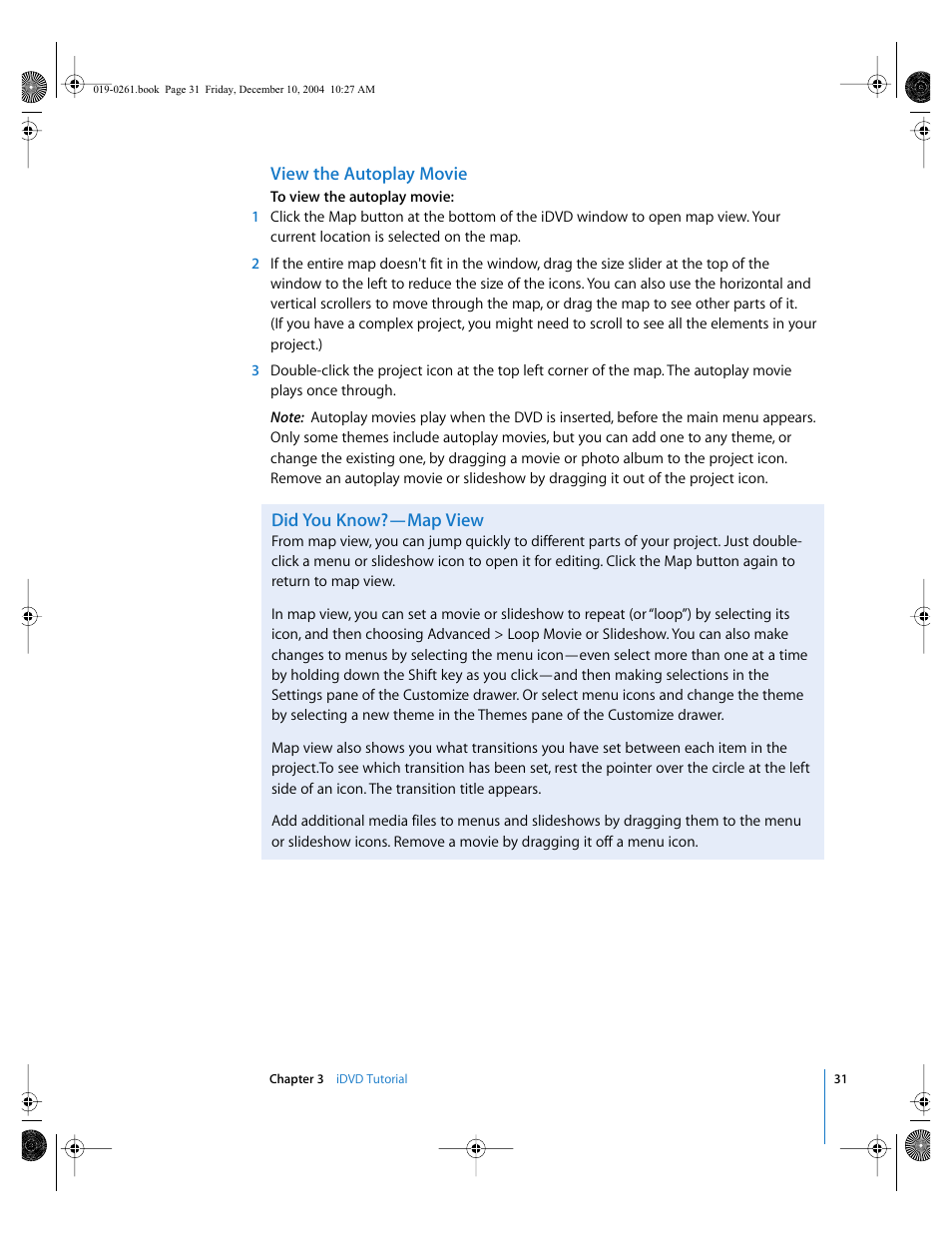 View the autoplay movie, Did you know?—map view | Apple iDVD 5 User Manual | Page 31 / 38