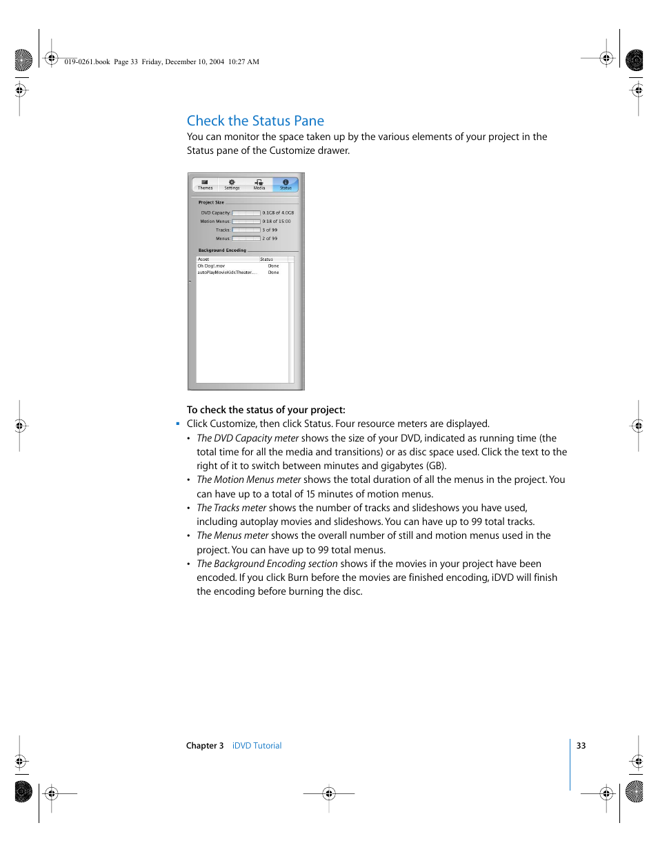 Check the status pane | Apple iDVD 5 User Manual | Page 33 / 38
