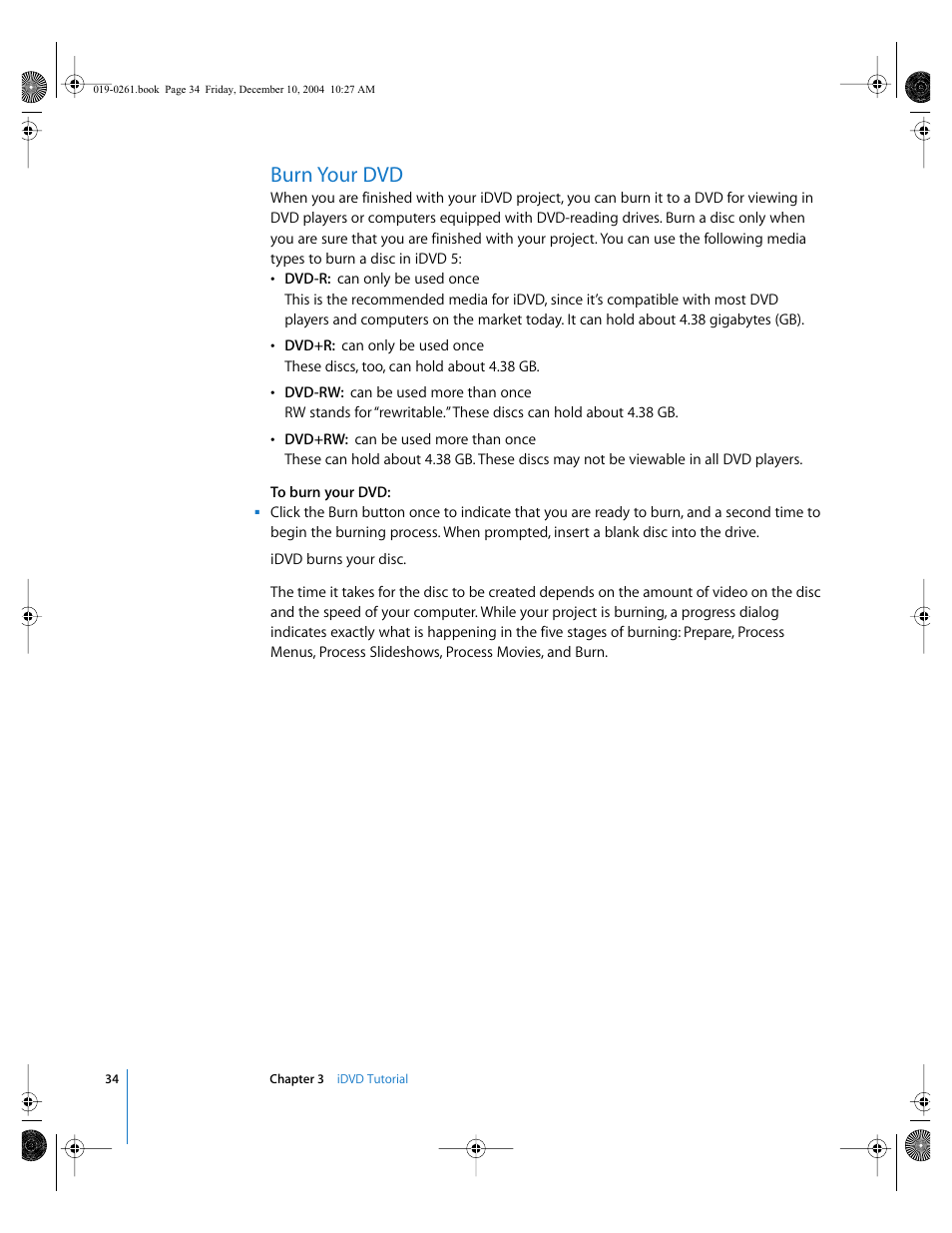 Burn your dvd | Apple iDVD 5 User Manual | Page 34 / 38