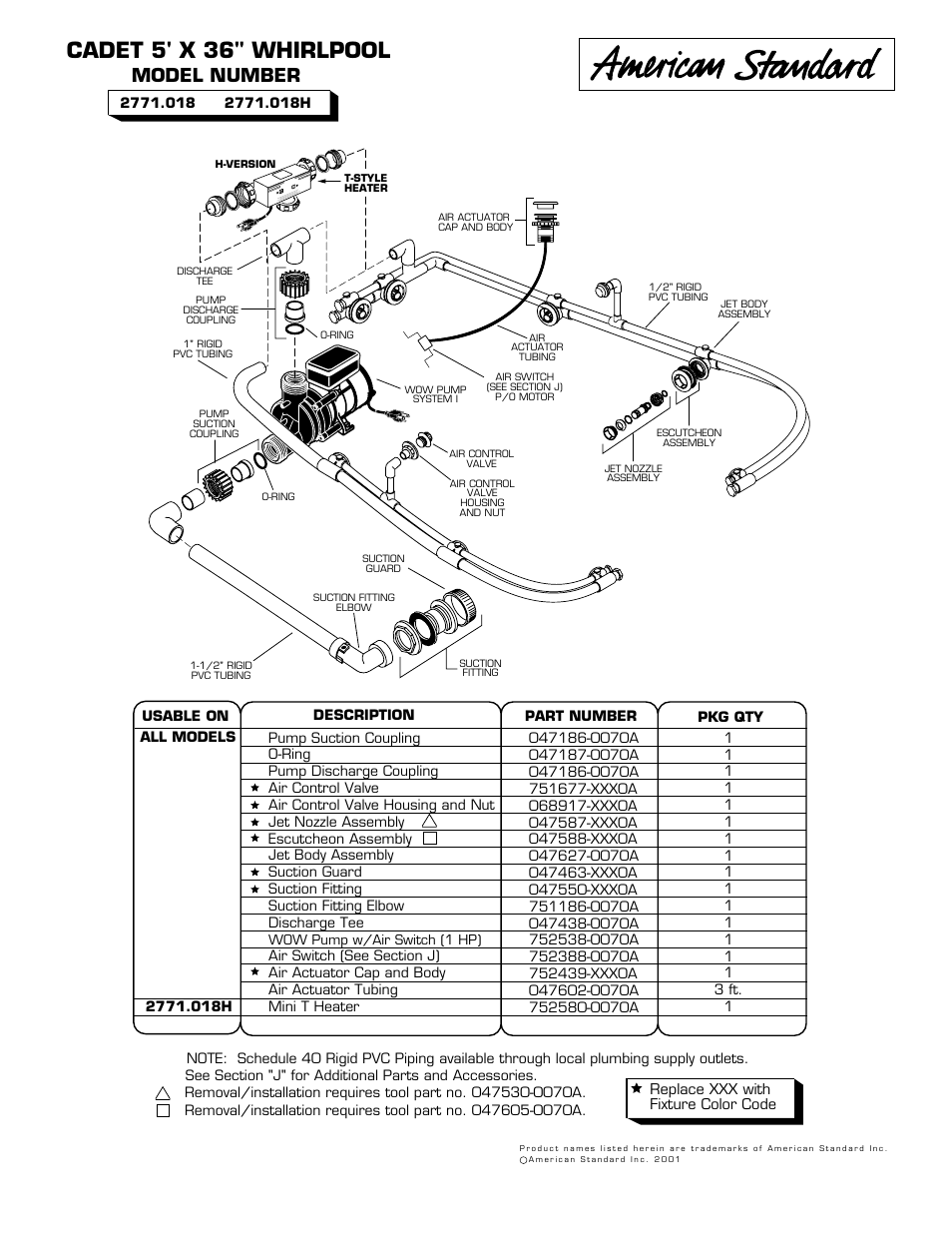 American Standard Cadet Whirlpool 2771.018H User Manual | 1 page