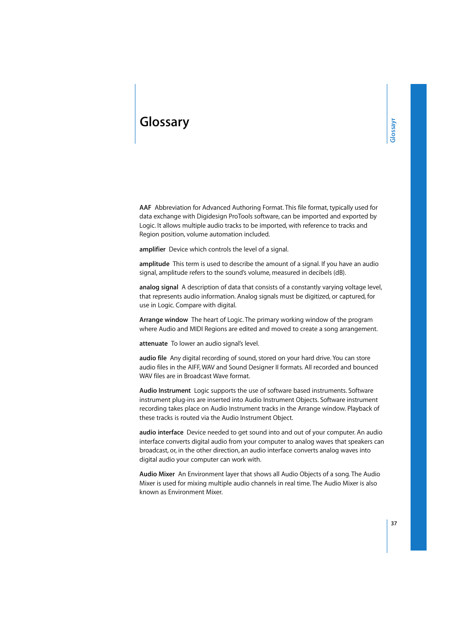 Glossary | Apple Logic Pro 7 (TDM Guide) User Manual | Page 37 / 52