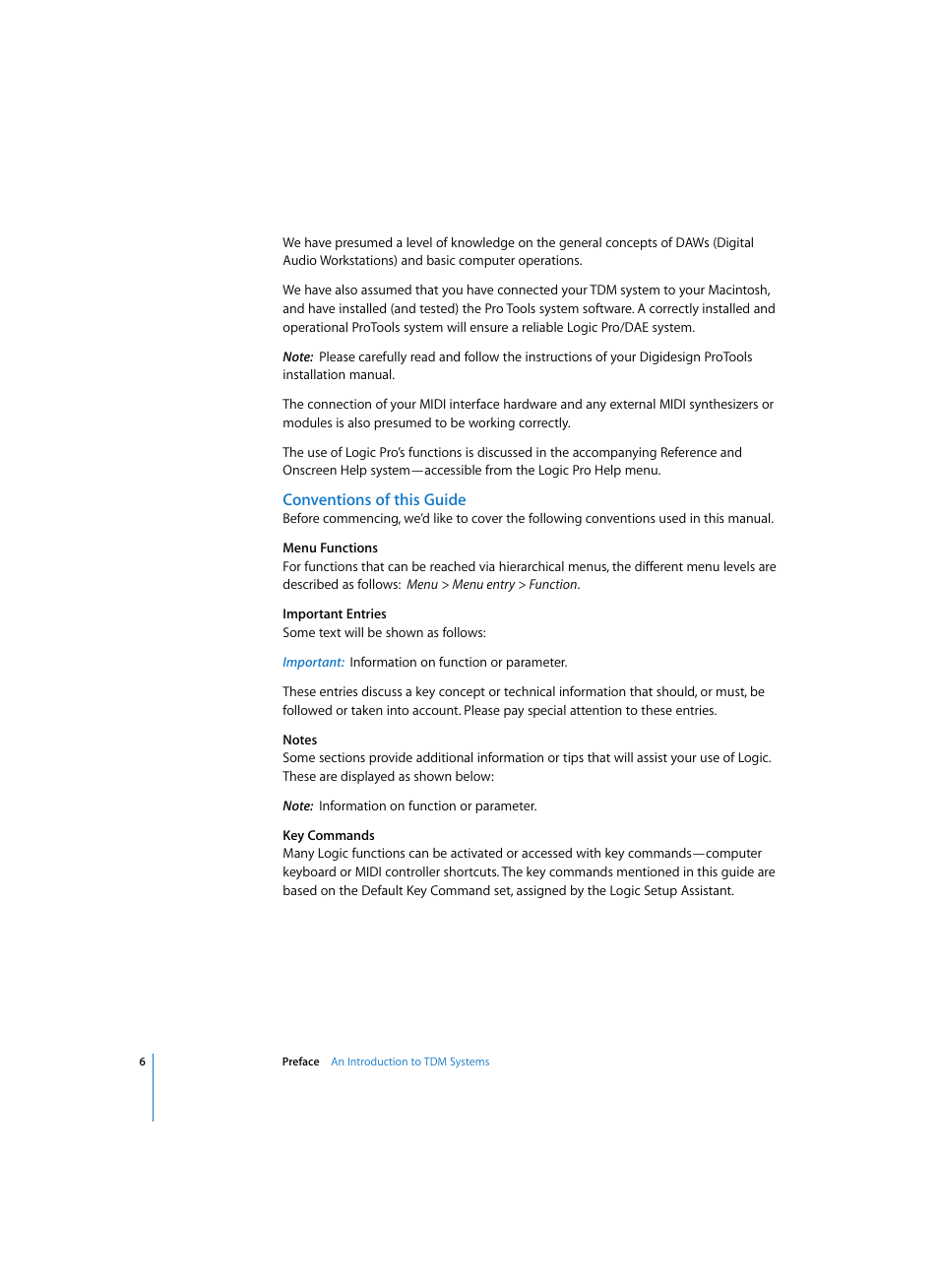 Conventions of this guide | Apple Logic Pro 7 (TDM Guide) User Manual | Page 6 / 52