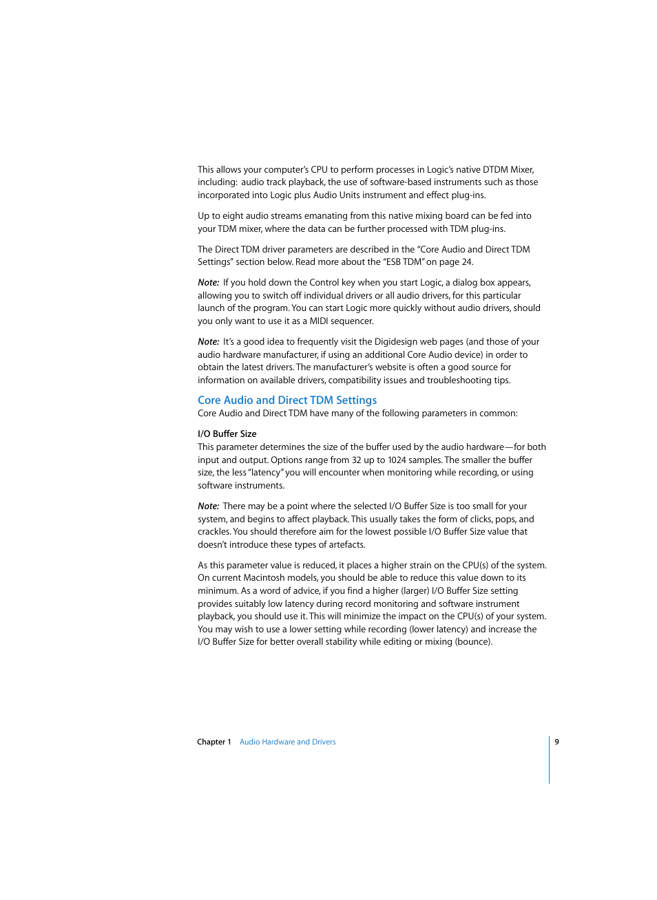 Core audio and direct tdm settings | Apple Logic Pro 7 (TDM Guide) User Manual | Page 9 / 52
