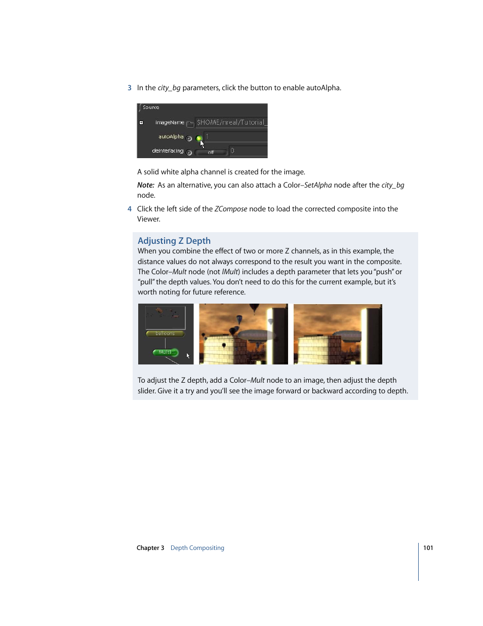 Adjusting z depth | Apple Shake 4 Tutorials User Manual | Page 101 / 260